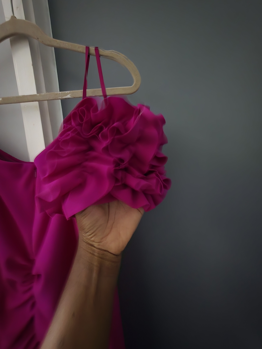 Xscape Fuchsia Off-Shoulder Ruffle Midi Dress - Picture 6 of 8